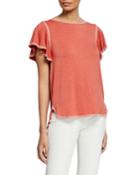 Contrast Stitched Flutter-sleeve Top