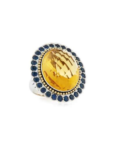 Citrine & Blue Sapphire Statement Ring,