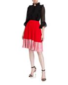 Pleated Crepe De Chine & Velvet Neck-tie Dress
