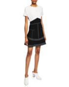Two-tone Short-sleeve Tiered Dress