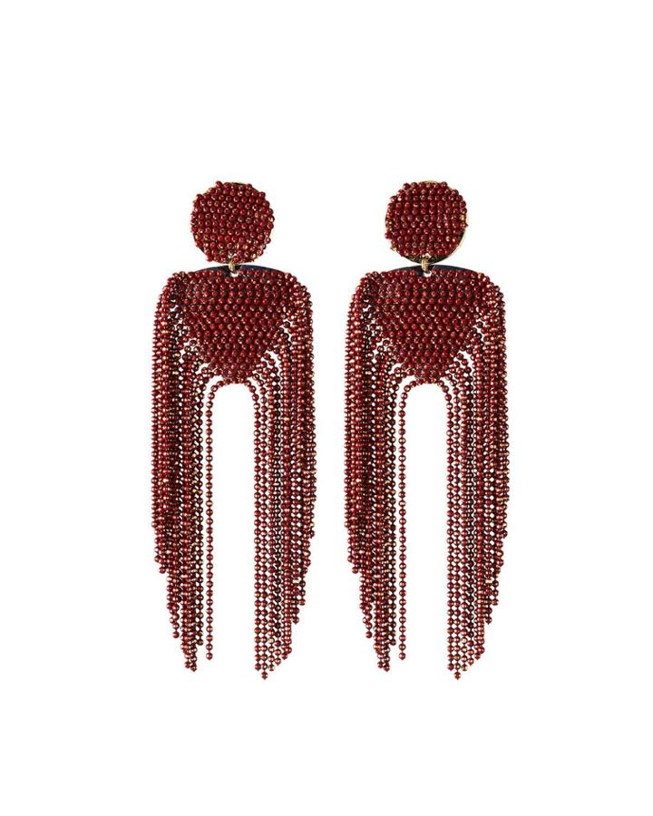 Double Beaded-dangle Earrings, Red
