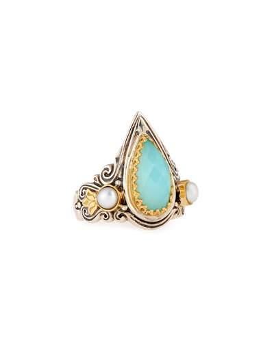 Amphitrite Teardrop Agate & Pearl Statement Ring,