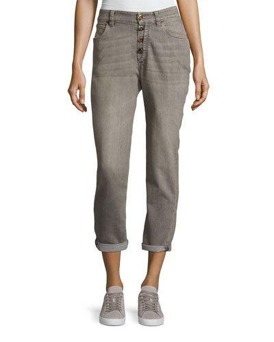 Low-slung Five-pocket Jeans, Gray-blue