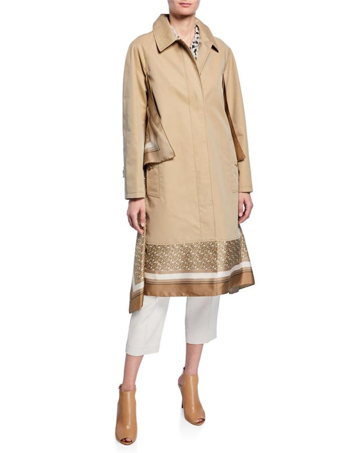 Silk Scarf-trim Gabardine Car Coat