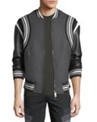 Wool Varsity Bomber Jacket W/ Faux-leather