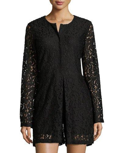 Lace Button-up Romper, Black