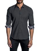 Men's Check Pattern Sport Shirt W/ Comic Book Cuffs, Black