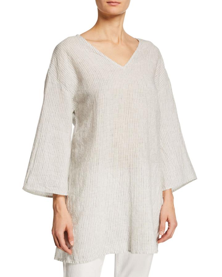 Mini-stripe Linen 3/4-sleeve Tunic