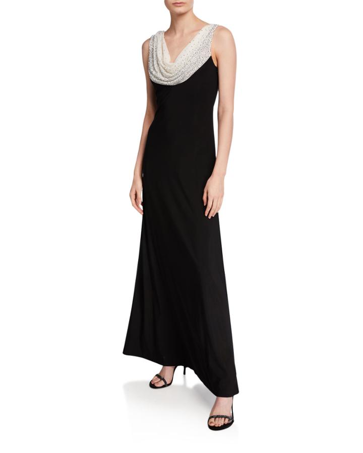 Beaded Cowl-neck Gown