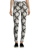 Floral-embroidered Skinny Jeans, Black