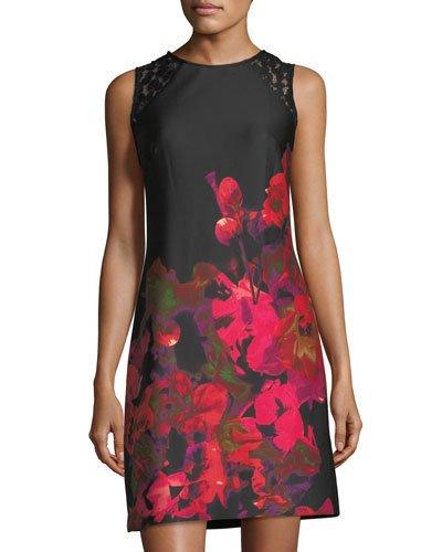 Lace-panel Floral-print Dress