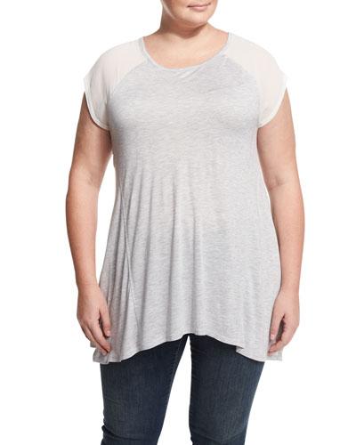 Short-sleeve Knit/chiffon Combo Blouse, Gray Heather