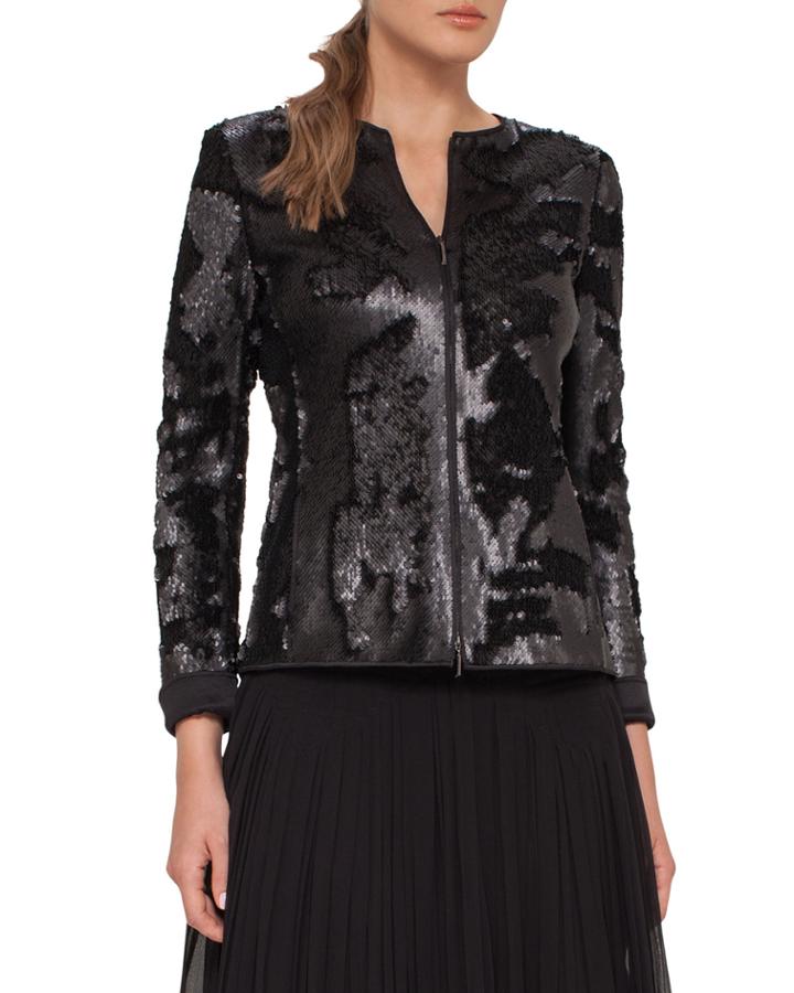 Harmony Sequined Zip-front Jacket, Black