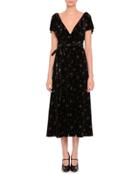 Short-sleeve Glitter Star-print Midi Dress, Black