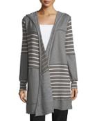 Hooded Striped Patchwork Cardigan