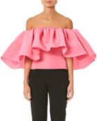 Ruffled-silk Off-the-shoulder Top