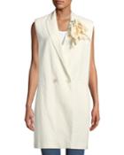 Sleeveless Linen-cotton Flower-shoulder Vest