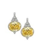 La Petite Oval Canary Crystal & Sapphire Drop Earrings