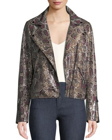 Snake-print Genuine Lamb Leather