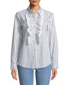 Lace And Ruffle Striped Button-down Blouse