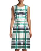 Sleeveless Plaid Sateen Midi Dress, Green