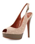 Chevron Slingback Peep-toe Pump, Beige