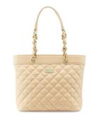 Quilted Leather Tote Bag, Classic Beige/gold