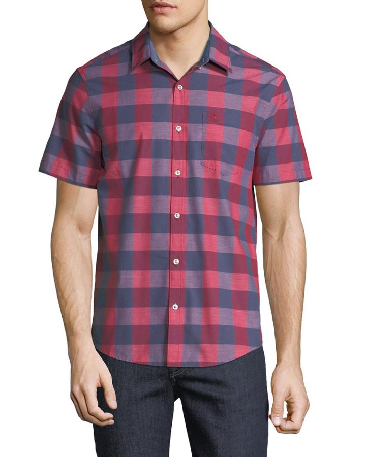 Men's End-on-end Plaid Short-sleeve