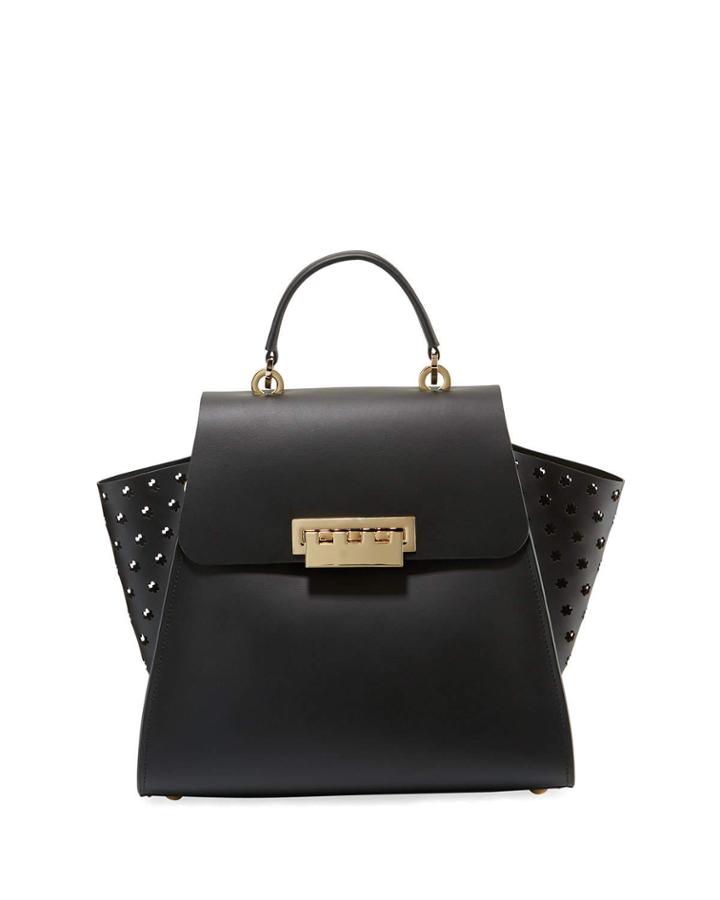 Eartha Side-perforated Leather Crossbody Bag, Black