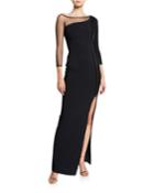 Asymmetric Zip-front 3/4-sleeve Gown With