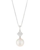 14k Square Diamond & Pearl Pendant Necklace