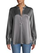 Split-neck Long-sleeve Silk