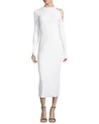 Gabriela Mock-neck Lace-up Dress With Ribbed Panels, White