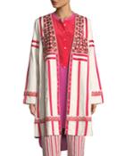 Liraz Striped Open-front Caban Jacket With Embroidered Yoke