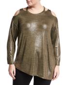 Double-cold Shoulder Knit Top, Green Metallic,