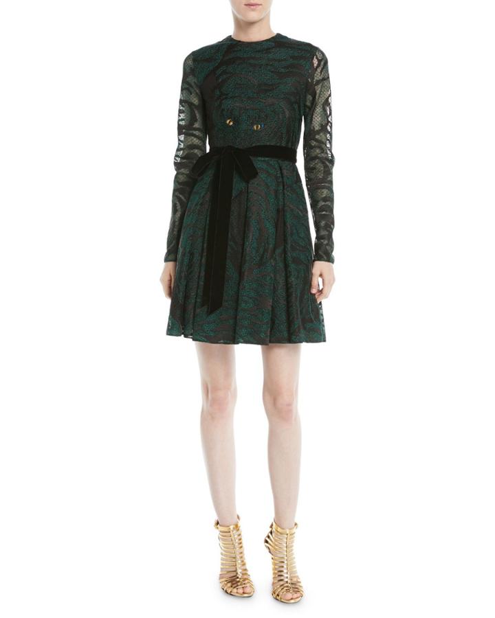 Long-sleeve Lurex&reg; Tiger A-line Dress