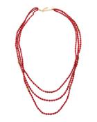 Long Triple-strand Paper Beaded Necklace, Red