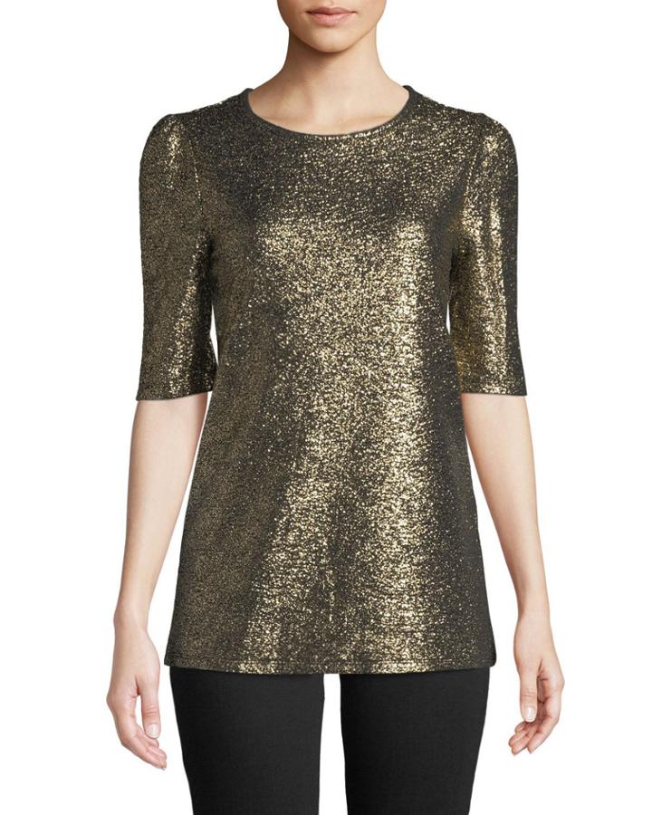 Short-sleeve Foil Knit Top