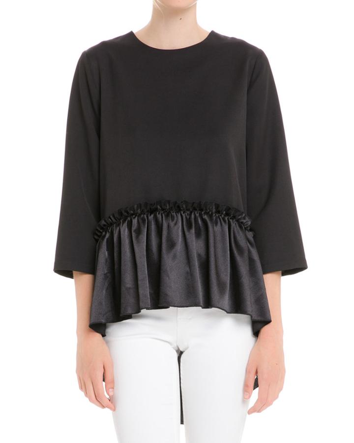 Ruffle-hem High-low Crewneck Top