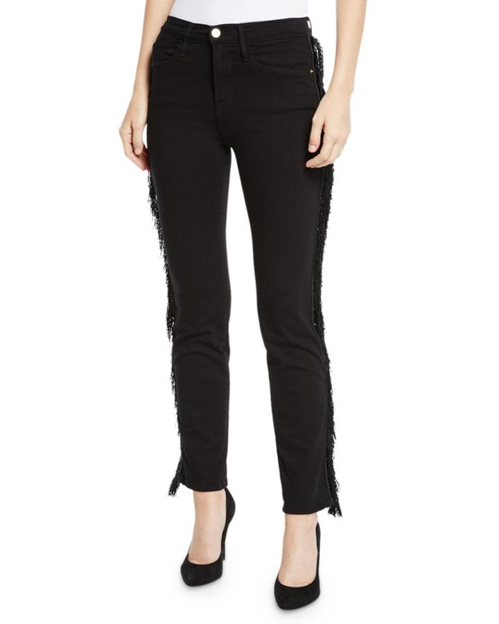 Le High Straight Ankle Jeans With Fringe