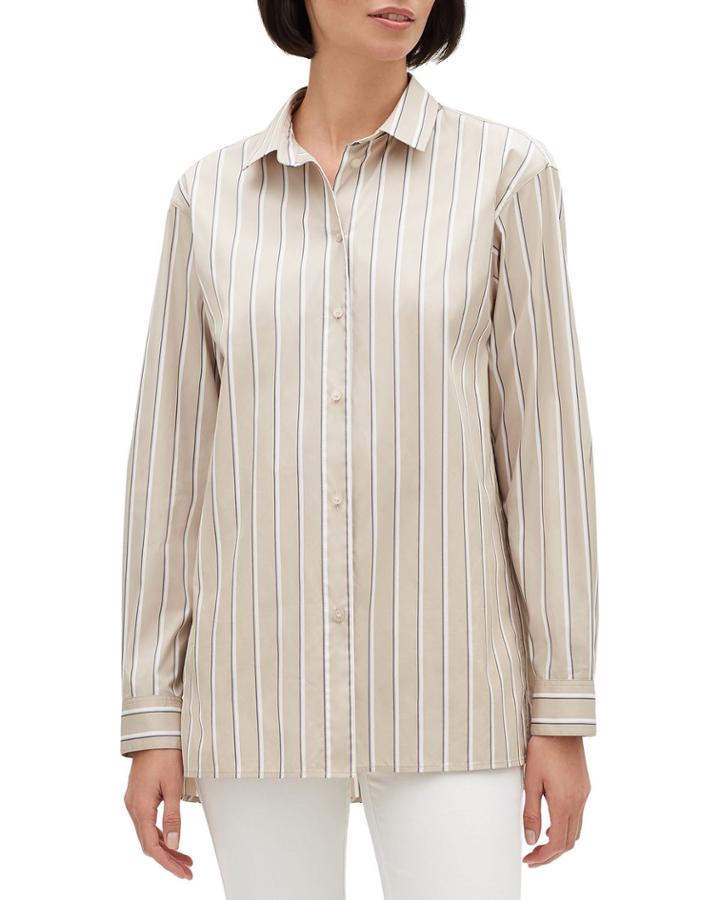 Everson Sierra Stripe Button-down Long-sleeve Blouse