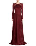 50th Anniversary Empire-waist Long-sleeve Pleated Long Evening Gown