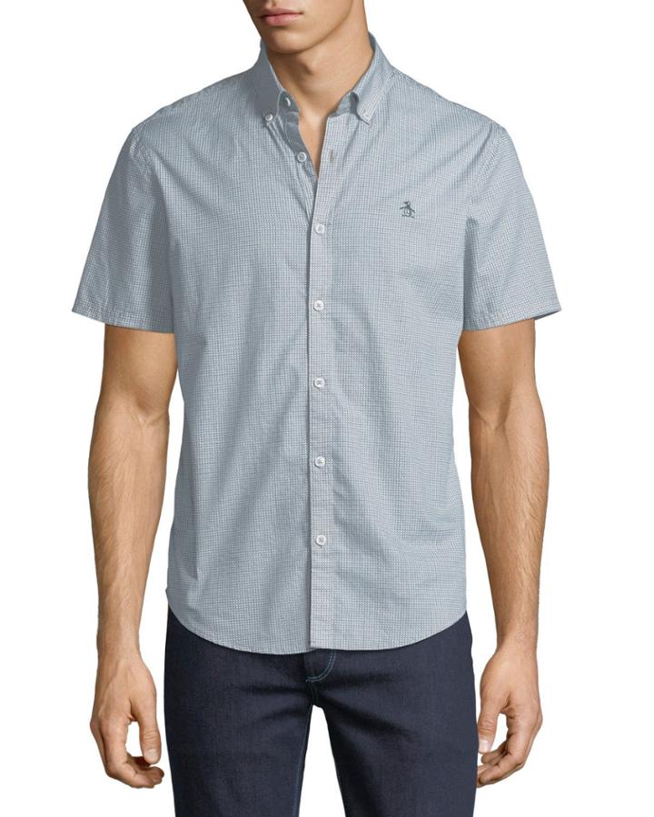 Men's Micro Geometric-print Short-sleeve