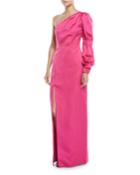 One-shoulder Balloon-sleeve Evening Gown