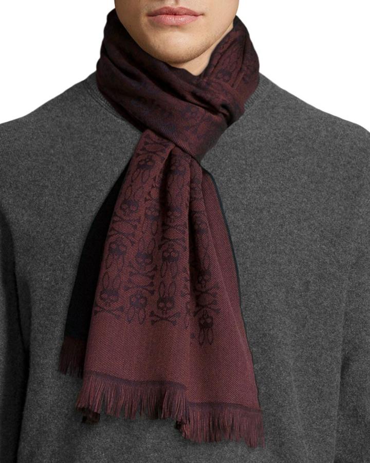 Psycho Bunny Regiment Bunny Fringe Wool Scarf, Burgundy,