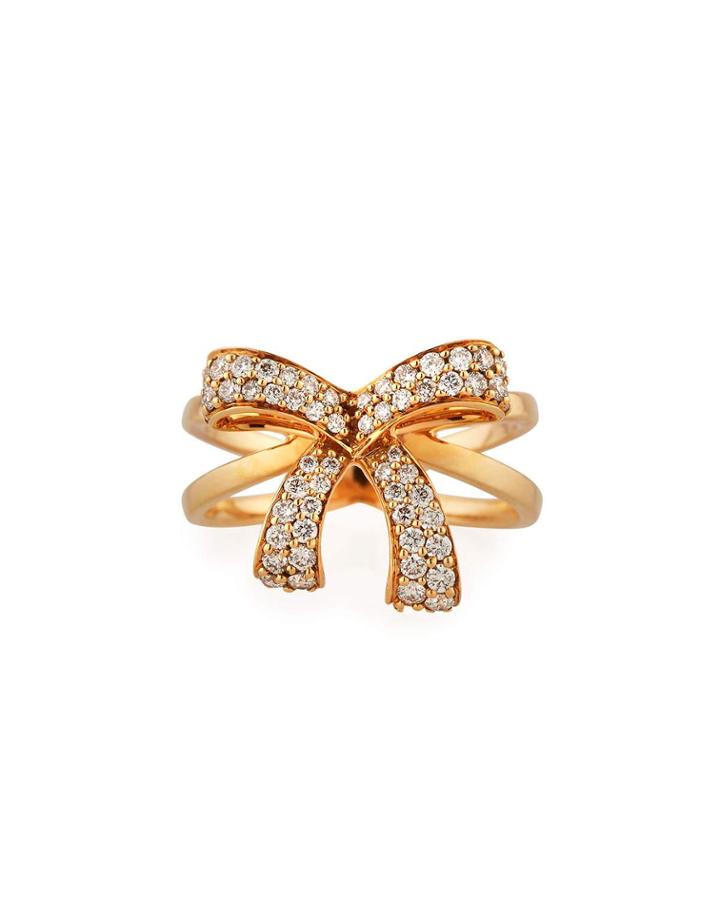Romance 18k Pink Gold Crisscross Diamond Bow Ring