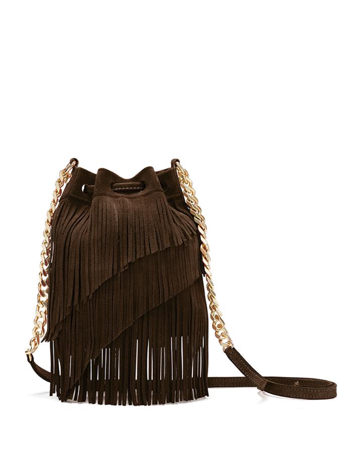 Suede Fringe Pouch Crossbody Bag