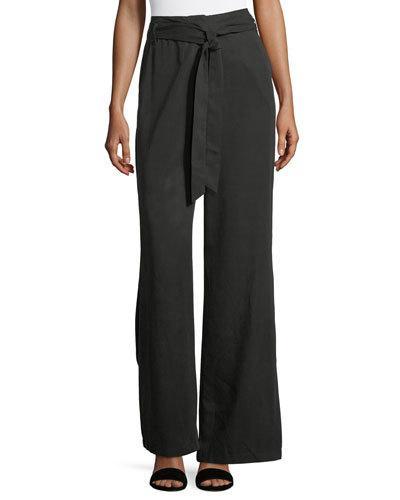 High-waist Belted Flare-leg Pants