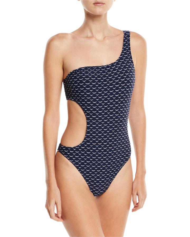 One-shoulder Cutout Cheeky Printed One-piece