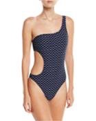 One-shoulder Cutout Cheeky Printed One-piece